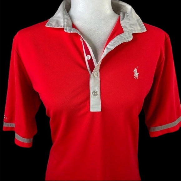 Polo Golf Ralph Lauren Womens Venetian Red L 1/2 Button Stretchy Golf Shirt EUC - Picture 2 of 11